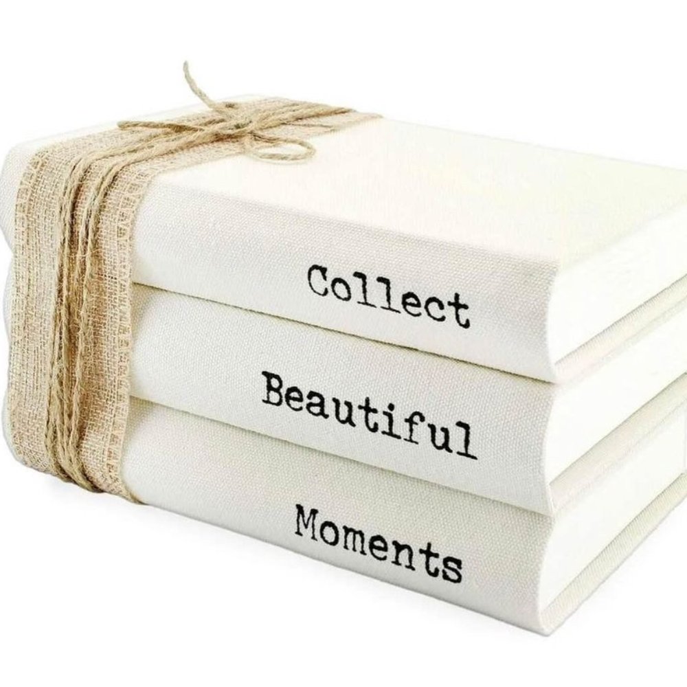 Collect Beautiful Moments Faux Book Stack 3pk, Decorative Book Set w/Ribbon Wrap